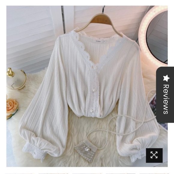 Blouse with lace details & pearl buttons - Picture 1 of 6